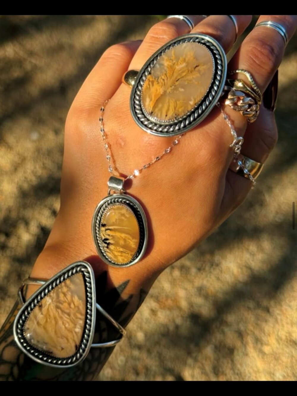 Dark Moon Silver Plume Agate Set - Picture 11 of 16